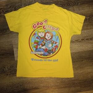 Child's Play Chucky Good Guys Yellow Men T-shirt Size Medium Friends Til the End